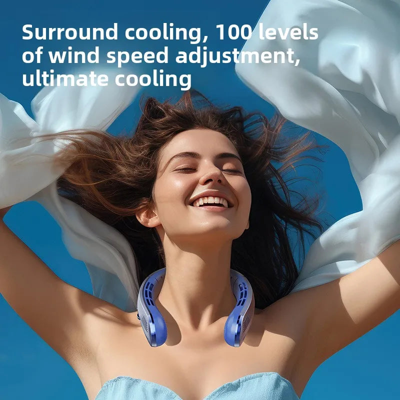 8000Mah Electric Hanging Neck Fan Portable Bladeless Mini Rechargeable Mute LED Digital Display Air Cooler for Outdoor
