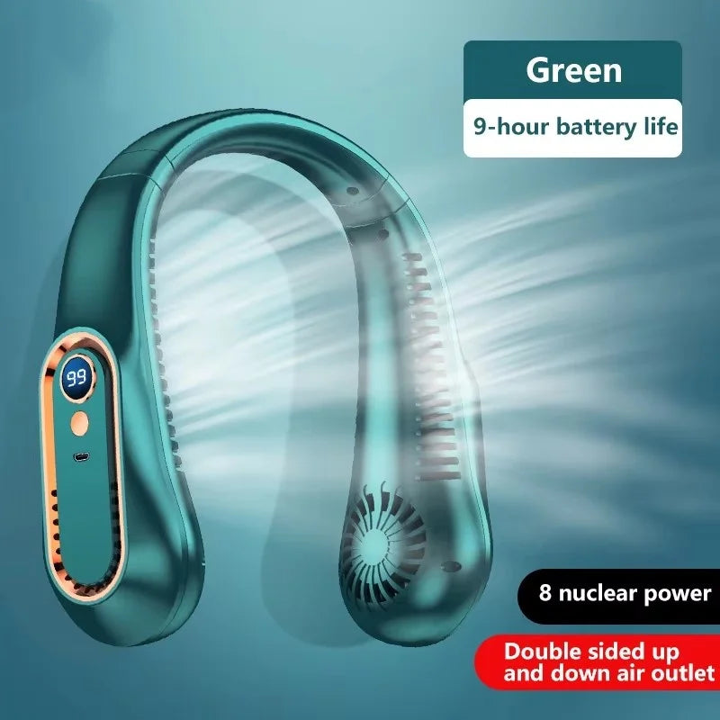 8000Mah Electric Hanging Neck Fan Portable Bladeless Mini Rechargeable Mute LED Digital Display Air Cooler for Outdoor