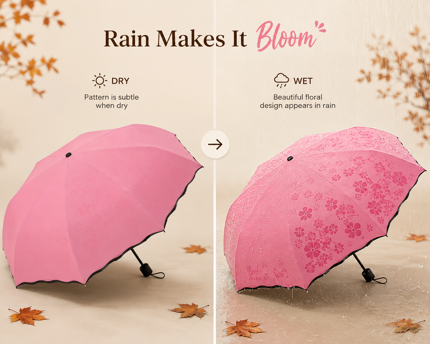 Color-Changing Rain Umbrella – Compact 8-Rib Folding Umbrella