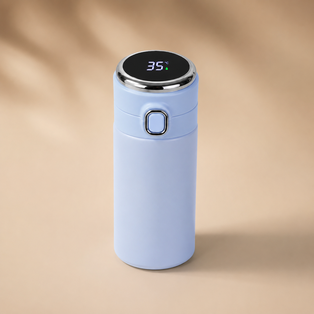 LED temperature display, travel mug, 400ml, insulated, stainless steel, coffee, thermos.