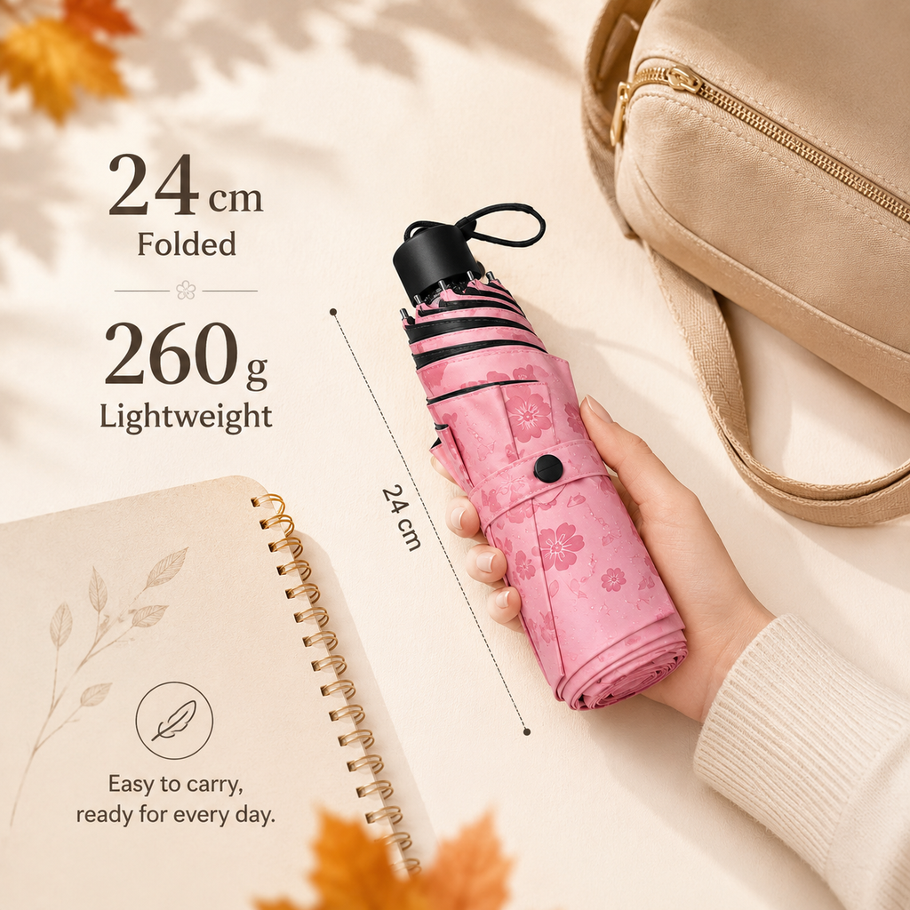 Color-Changing Rain Umbrella – Compact 8-Rib Folding Umbrella