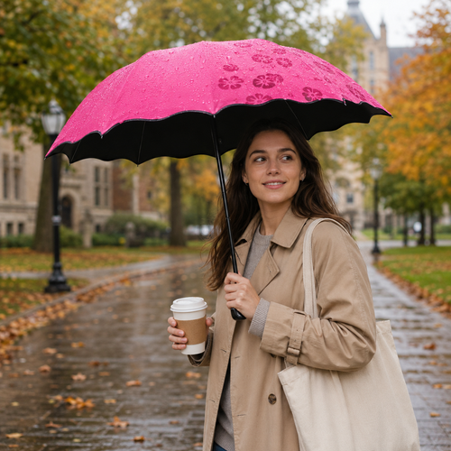 Color-Changing Rain Umbrella – Compact 8-Rib Folding Umbrella