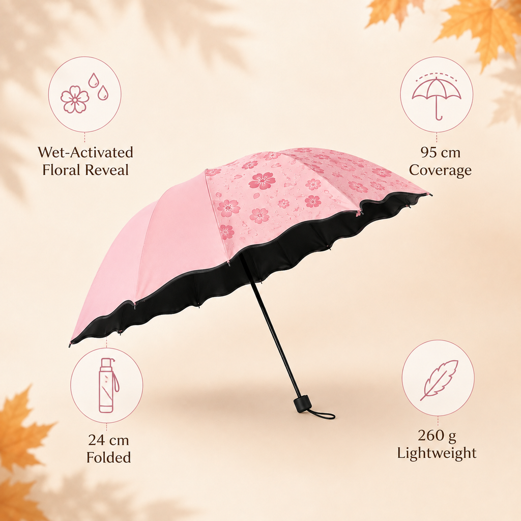 Color-Changing Rain Umbrella – Compact 8-Rib Folding Umbrella