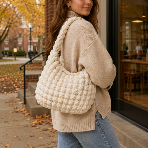 Quilted Pleated Crossbody Bag – Large Capacity Plaid Shoulder Tote for Women